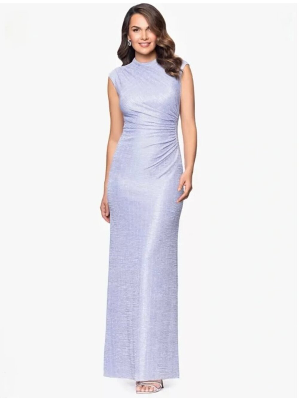 Betsy & Adam Metallic Ruched Gown Color: Peri